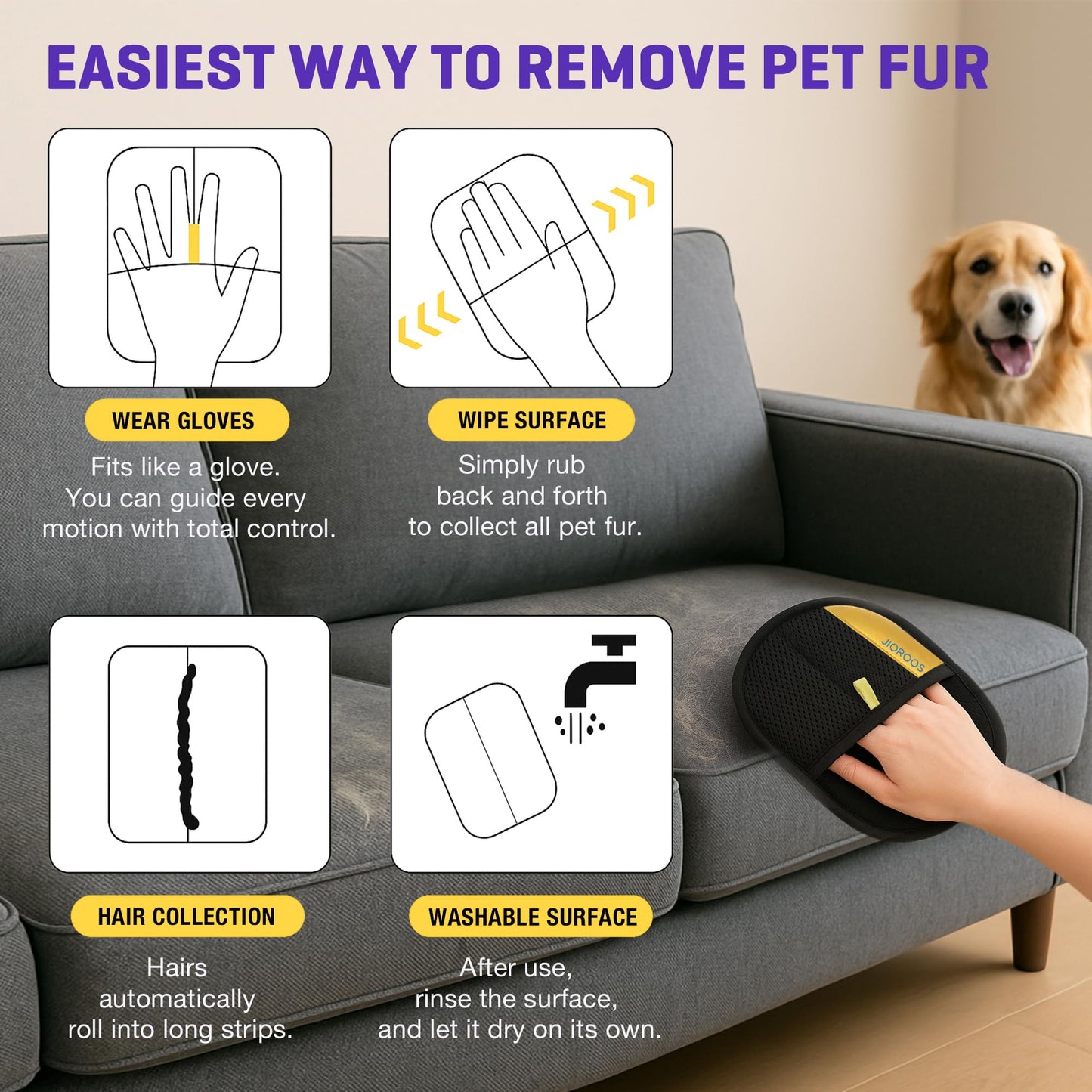 FurEase™ Premium Double-Sided Pet Grooming Gloves